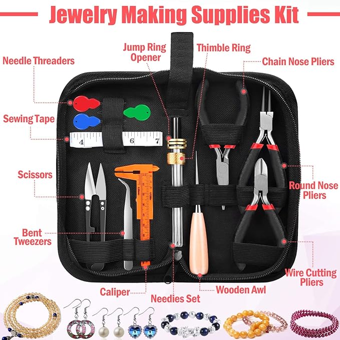 Thrilez Wire Wrapping for Jewelry Making, Repair and Beading Supplies Kit with Craft Ring Wire, Tools, Pliers and Jewelry Findings
