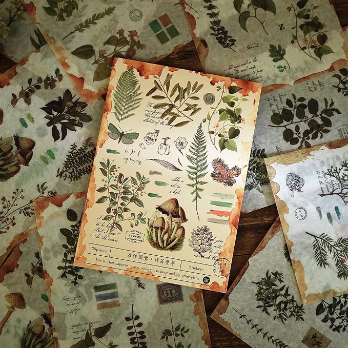 Dizdkizd Plant Themed Washi Stickers for Journaling Scrapbooking Planner Sticker Ephemera Sticker Book Junk Journal Stickers for Adults - 20 Sheets (180 Pieces)