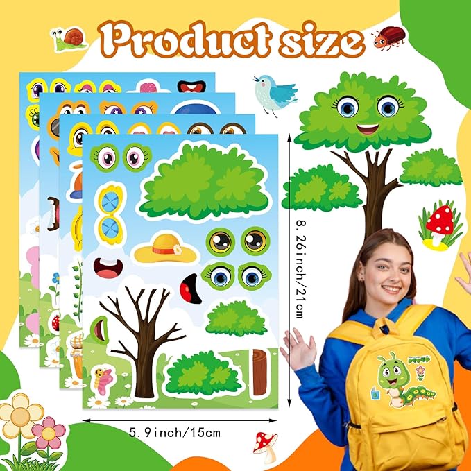 24 sheets make your own stickers for kids, insect & plant theme sticker, spring stickers with bees, butterflies, flowers for classroom rewards, birthday party favors