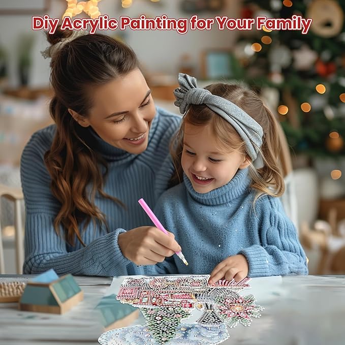 MOGTAA Christmas Diamond Art Hanging Kits for Adults Kids, Christmas Train Diamond Art Suncatchers, 5D Special Shape Diamond Painting Window Pendant Kit for Home Garden Wall Decor