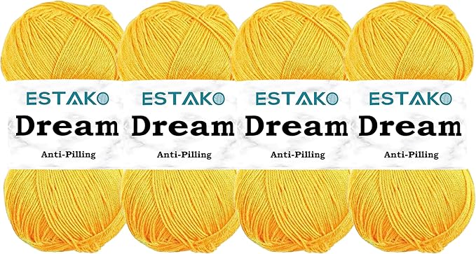 Estako Dream, (4 Skeins Pack) 100% Microfiber Acrylic Yarn, Soft, Super Fino/Fingering Weight (1) for Crochet and Knitting (4 x 3.5 Oz) / (4 x 382 Yrds) (72042 - Yellow)