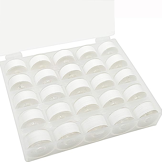 New brothread 25pcs White 60S/2 (90WT) Prewound Bobbin Thread Plastic Size A SA156 for Embroidery and Sewing Machines DIY Embroidery and Sewing Thread Cottonized Soft Feel Polyester Thread