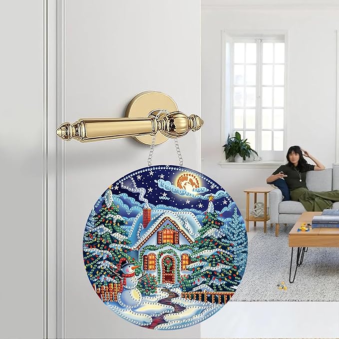 Zariocy Sun Catcher Window Hanging Diamond Art Kits - DIY Snowman Christmas Tree Diamond Painting on Acrylic Board Pendant Ornament for Home, Garden, Porch, Front Door Sign, Christmas Decor 8x8 inch