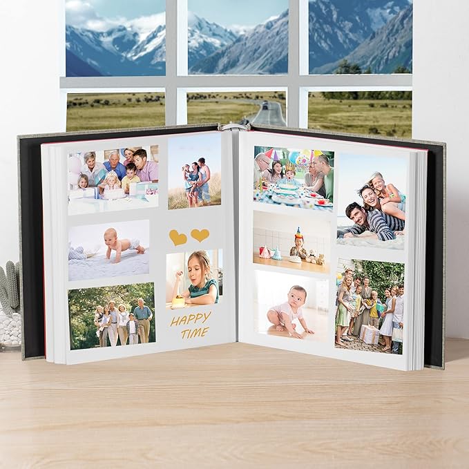 Large Photo Album Self Adhesive 4x6 5x7 3x5 8.5x11 Scrapbook Magnetic Album DIY Scrap Book Length 13 x Width 12.8 (Inches) 120 Sticky Pages Linen Cover DIY Photo Album (Grass Green)