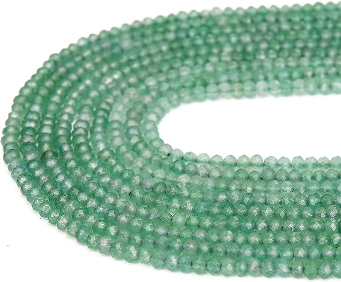 2 Strands Colored Green Aventurine Jade Beads for Jewerly Making, 3 * 4mm Faceted Rondelle Gemstone Crystal Beads for DIY Bracelet Necklace Crafts