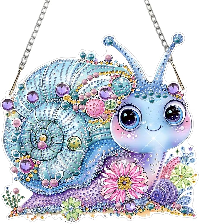 DOMROM Snail Diamond Art Hanging Kits for Adults Beginners, Special Shaped Crystal Diamond Painting Snail Pendant, DIY Diamond Art Suncatchers Animal for Home Garden Wall Decor Gift