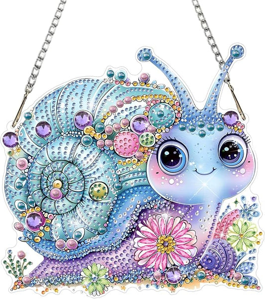 DOMROM Snail Diamond Art Hanging Kits for Adults Beginners, Special Shaped Crystal Diamond Painting Snail Pendant, DIY Diamond Art Suncatchers Animal for Home Garden Wall Decor Gift