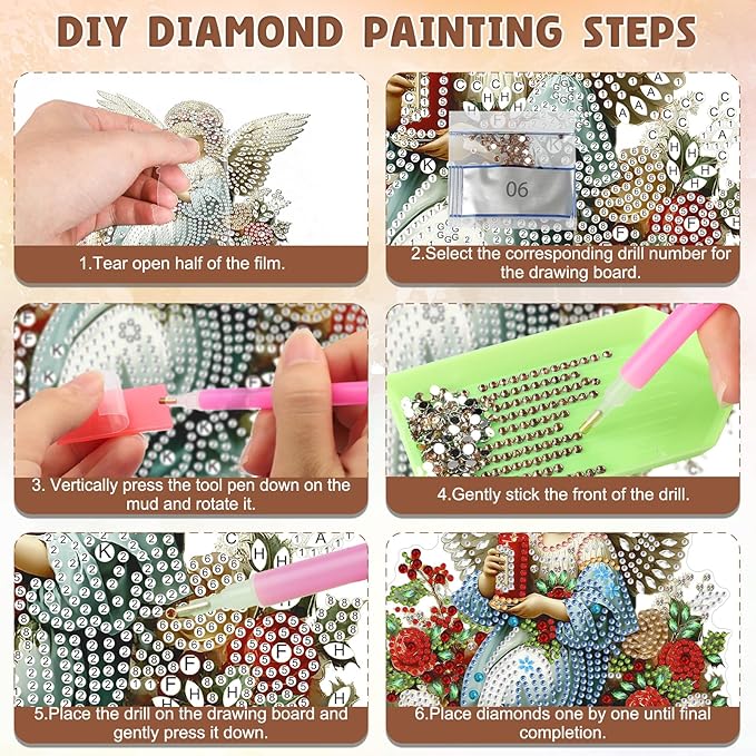 DOMROM Girl Diamond Art Hanging Kits for Adults Beginners, Special Shaped Crystal Diamond Painting Girl Pendant, DIY Diamond Art Suncatchers Christmas for Home Garden Wall Decor Gift