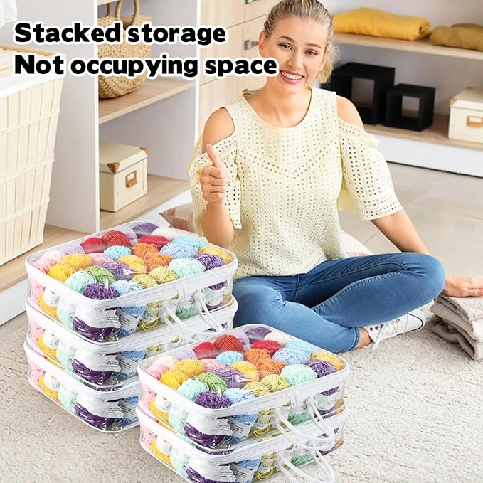 5 Pack Clear Yarn Storage Bags, 12x16x4 Inches Yarn Storage Organizer Tote Bag for Knitting Needles Crochet Hooks Yarn Balls Yarn and Unfinished Project, White