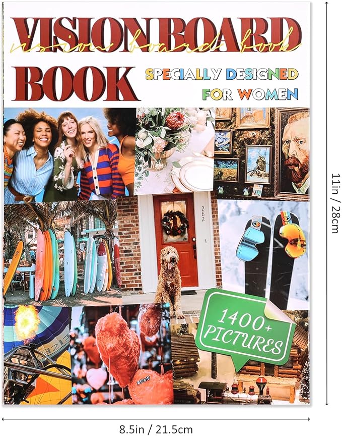 Vision Board Book, 1400+ Inspirational Pictures Quotes & Stickers, Vision Board Kit for Women, Magazine Pictures for Vision Board, Realize Dreams and Create Life Goals, Collage Book for Manifestation