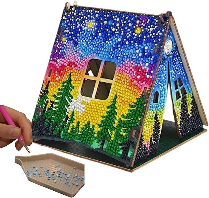 Party Ready 3D Diamond Painting Tent Craft Kit with LED Lights – Full Drill Crystal Mosaic Wood Puzzle, DIY Holiday Decorative Art for Home Display (Starry Night)