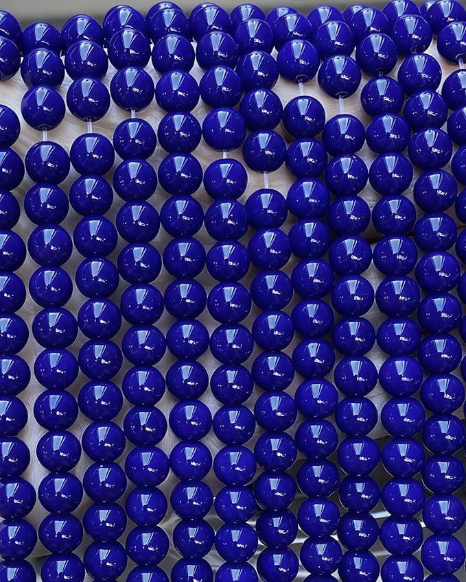 8mm Glass Beads 46PCS Glass Beads for Jewelry Making Charm Round Loose Bead for Bracelet Making Kit (Deep Blue Porcelain)