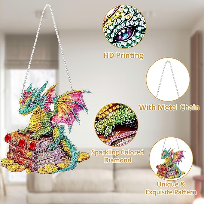 SENQAO Dragon Hanging Diamond Art Painting Kits for Adults Beginners, 5D Special Shape Diamond Art Kits, Dragon Crystal Rhinestones Diamond Gem Art Painting for Home Garden Wall Decor