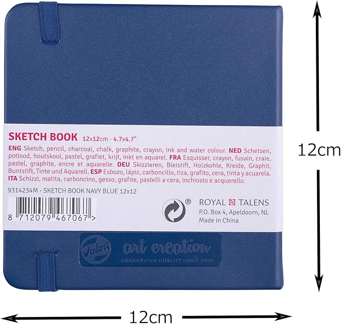 Tarens T9314-234M 452337 Art Creations Sketchbook, Drawing Notebook, 4.7 x 4.7 inches (12 x 12 cm), Navy Blue