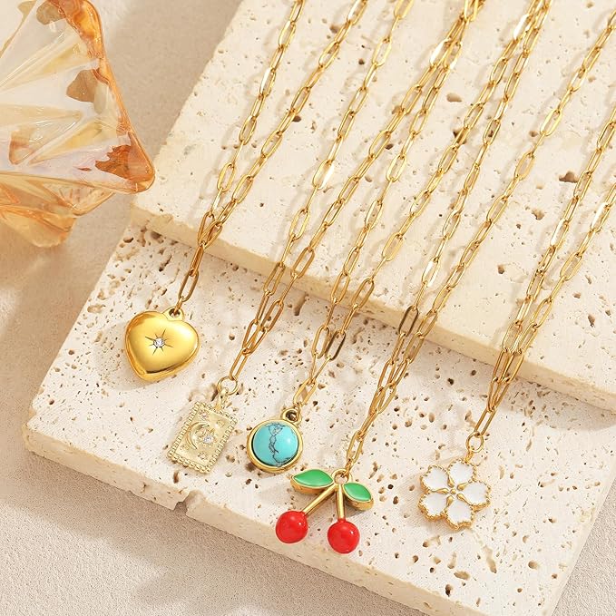 Swyabi 10 PCS Gold Plated Necklace Chains Bulk 18Inch Stainless Steel Paperclip Chain with Extender for Jewelry Making