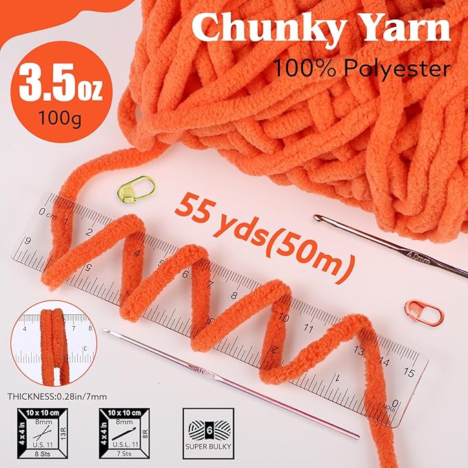 WSICSE Chenille Fluffy Yarn, Thick Chunky Blanket Yarn for Crocheting Plush Soft for Knitting DIY Easter Basket Stuffers, 6 Pack 100g Each 3.5 oz 55 Yards(Rainbow)
