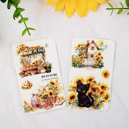 Blooming Sunflower PET Tape Set, 6 Rolls of Pre-Cut Floral Stickers for Journaling, Scrapbook Supplies, DIY Crafts, and Decorative Art