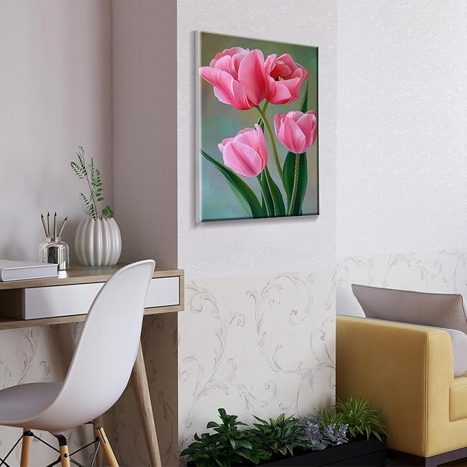 ATDMS Paint by Numbers Kit for Adults with Frame Flowers Paint by Number with Easel DIY Tulip Adult Paint by Number Kits Oil Painting Kits for Gift Home Wall Decor 8x12 Inch