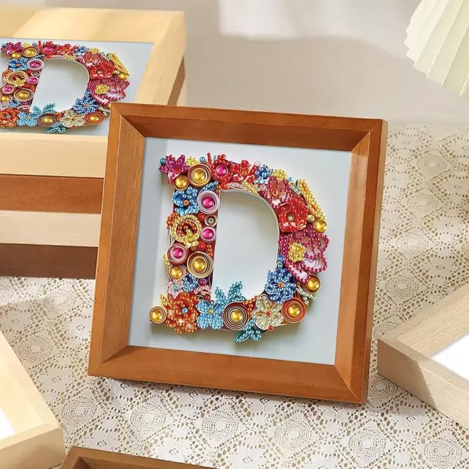 MVVMTOP Diamond Painting Kit, 5D DIY Letter D, Special Shape Crystal Artificial Diamond Art Partial Mosaic Handicraft for Beginners, Wall Decor Gift for Bedroom, Office, Living Room 6.7x6.7in