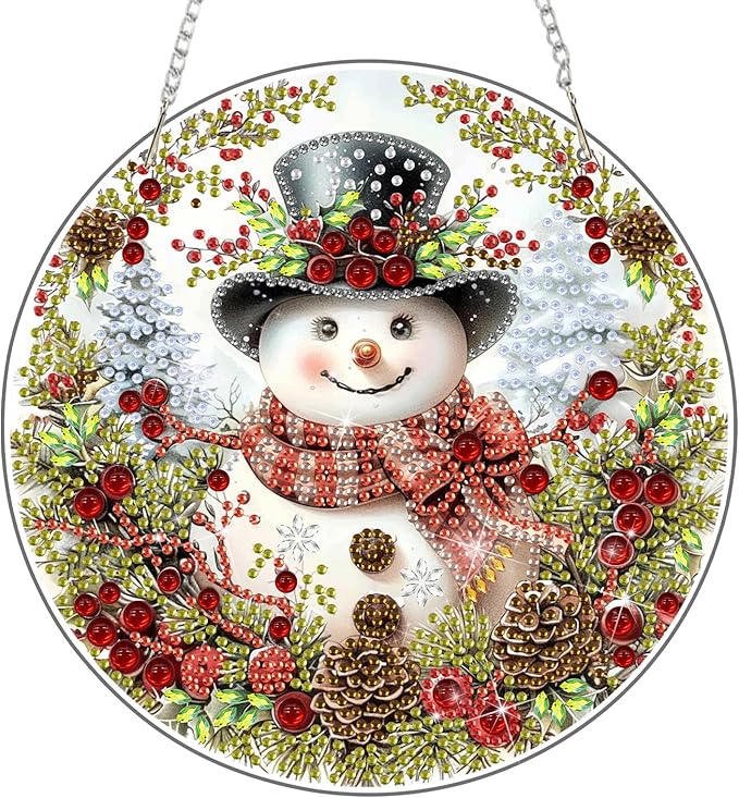 DOMROM Snowman Diamond Art Hanging Kits for Adults Beginners, Christmas Special Shaped Crystal Diamond Painting Snowman Pendant, DIY Diamond Art Suncatchers for Home Garden Wall Decor Gift