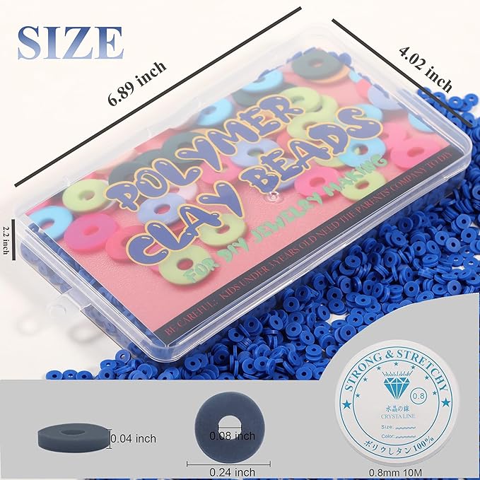 4000 Pcs Clay Beads for Bracelets Making, Polymer Spacer Flat DIY for Jewelry Necklace Earring Making Kit, Preppy Aesthetic Heishi Heshie Thin Disk Beads Assortments Set 4 6 8MM (Royal Blue, 6MM)