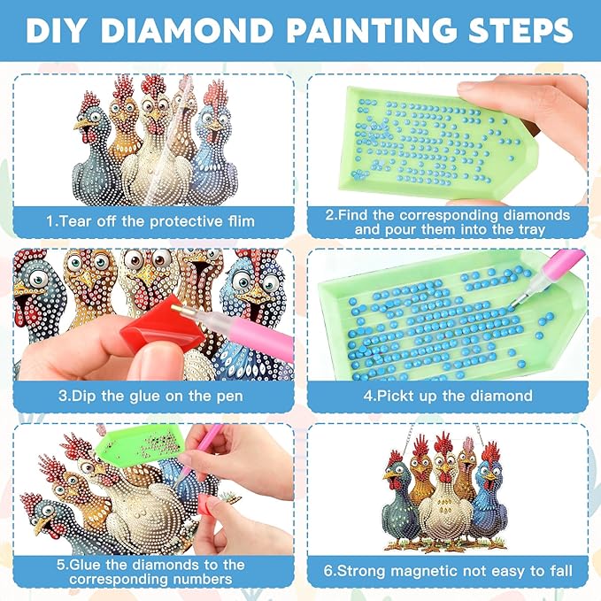 NAIMOER Chickens Diamond Art Hanging Kits for Adults, 5D Special Shaped Rhinestone, DIY Acrylic Spring Diamond Art Painting Window Pendants Home Garden Wall Hanging Ornament Kits, Double Sided