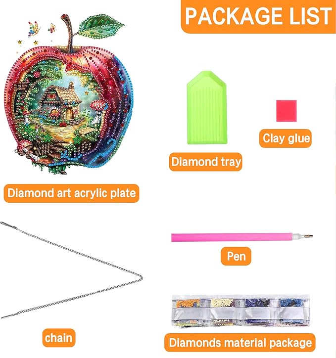 Ginfonr Diamond Painting Kits Hanging Pendant, Apple Diamond Art Kits for Adults, Special Shaped Rhinestone Magic House Diamond Art, Double Sided Home Hanging Kits for Garden Wall Window 8 x 8 inch
