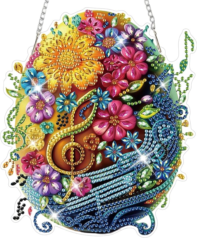 HEIBAGO Easter Diamond Art Hanging Kits for Adults, Diamond Art Suncatchers Egg, 5D Special Shape Diamond Painting Pendant, DIY Window Ornament Gifts for Home Garden Door Wall Decor 8.3 x 8.3 Inch