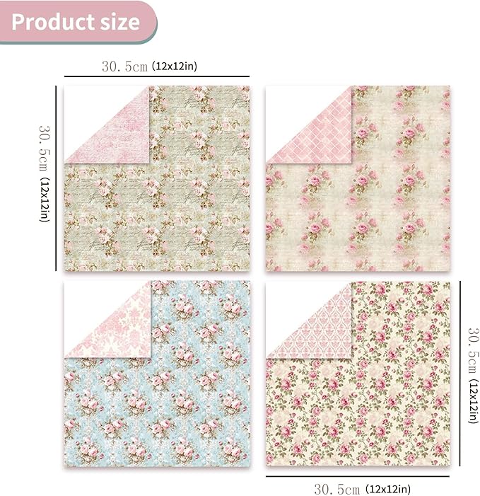 Scrapbook Paper 12x12, 24 Pages/24 Designs Double-sided Floral Craft Sheets, Scrapbook Cardstock Decorative Patterned Paper for Card Making Journaling Origami Decopage Scrapbooking Supplies
