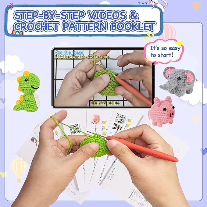 Wunila Crochet Kit for Beginners, 2026 DIY Craft for Adults, Great Gifts for Crochet Lovers, Crocheting Animals Kits with Step by Step Videos, Yarn,Crochet Hook, Birthday Gift, Holiday Gift
