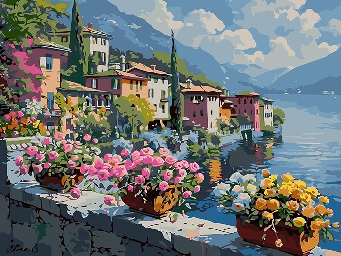 Paint by Numbers for Adults Beginner, Nature Landscape Lake Adult Paint by Number Kits on Canvas, DIY Flower Acrylic Oil Easy Painting by Numbers for Home Wall Decor 12X16 inch (Without Frame)