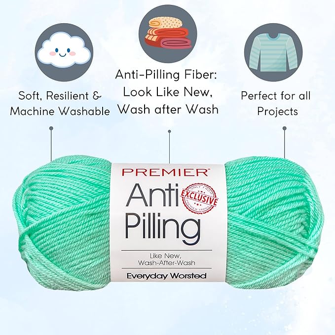 Premier Yarns Everyday Anti-Pilling Solid Glass DN100-30 (6-Skeins - Same Dye Lot) #4 Worsted Weight Acrylic Yarn for Crocheting and Knitting with Project Bag