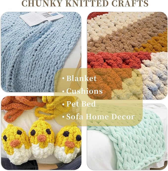 SUNTQ 8 Pack Assorted Chunky Yarn - Bulky Thick Chenille Fluffy Yarn for Crocheting, Hand Knitting, Arm Knitting - 4 Golden Yellow, 4 Canyon (32 yds, 8.8 oz Each Skein)