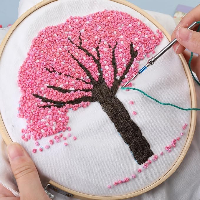 8 Pcs Embroidery Stitching Kit - Punch Needles, Cross Stitch Tools with 4 Colors Thread