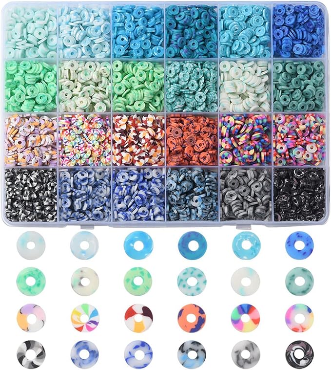 24 Colors 3960 Pcs Polymer Clay Beads Kit for Bracelets Making, Flat Round Spacer Heishi Beads for Craft and Jewelry Making