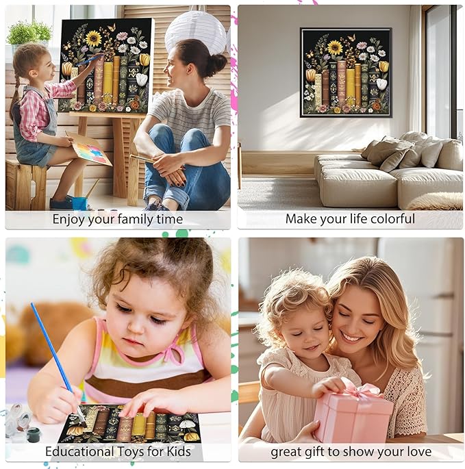 EOBROMD Framed Paint by Numbers Kits for Adults - Wooden Easel, Book DIY Painting Kits for Adults Beginner, Painting on Stretched Canvas Oil Paint by Numbers for Home Decor Gift 10x10 Inch