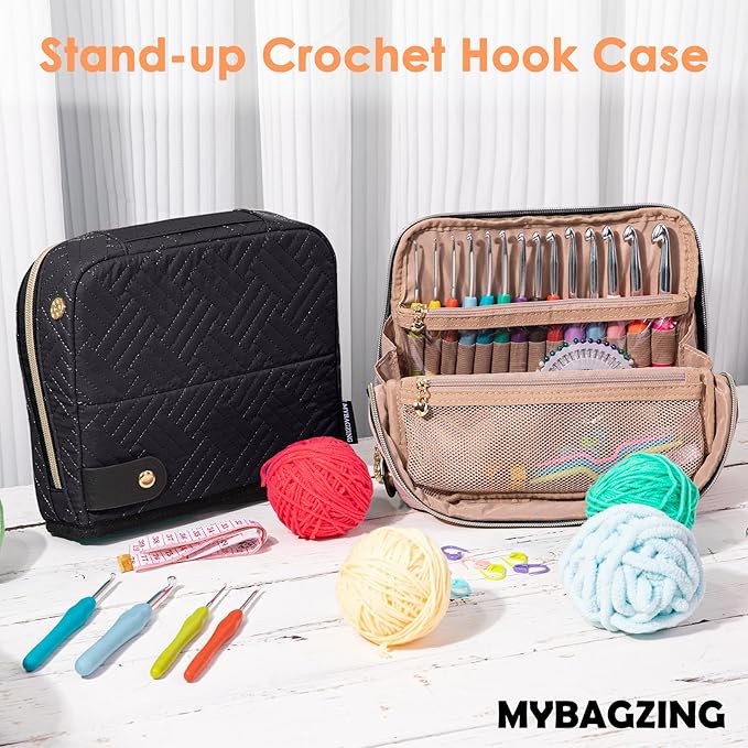 MYBAGZING Empty Crochet Hook Case - Crochet Hook Organizer Case Stand Up (Upgraded) -Corchet Organizer - Crochet Hook Holder for Knitting & Crochet Supplies, Crochet Needles, Crochet Accessories