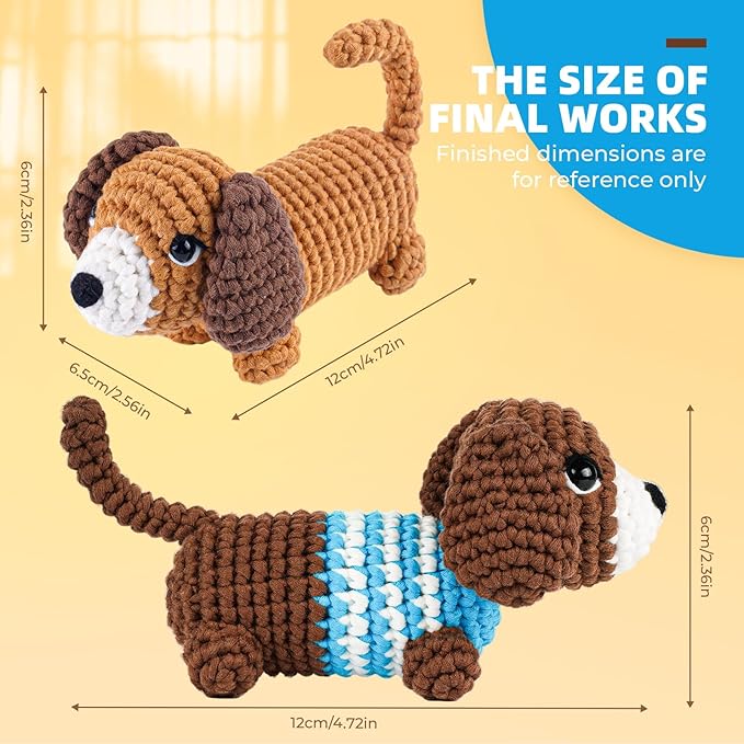 MOREJMTT Crochet Kit for Beginners, Learn to Crochet, Include Easy Knitting Soft Yarn, Step-by-Step Video Tutorial, Hook, Holiday Birthday Gift for Adults (Sausage Dog)