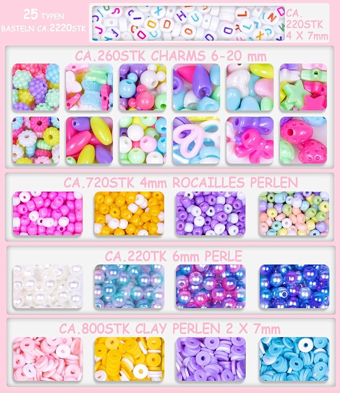 miuco bracelet making kit for girls - cute beads for jewelry making kit with charms - arts and crafts for make necklaces - birthday gifts for kids girls ages 5 6 7 8 9 10 11 12 macarons