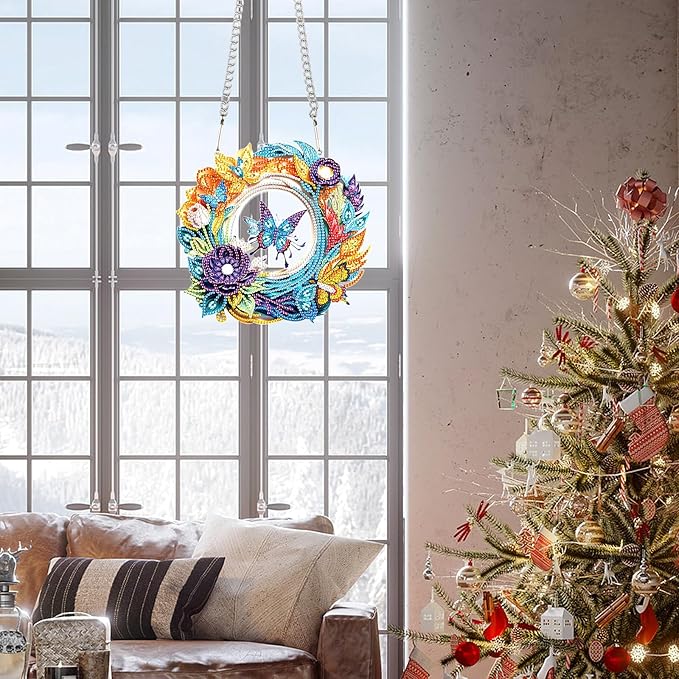 Flower Birdcage Design DIY Diamond Art Painting Wreath Kits Special Shaped Rhinestone Diamond Art Window Pendants Home Garden Wall Hanging Kits (Single Side Point Drill) (#11-Cat) (#16-2PC)