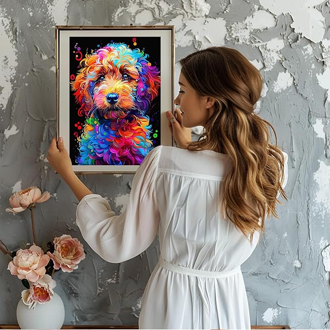NAIMOER Dog Diamond Painting Kits for Adults, DIY 5D Full Drill Colorful Puppy Diamond Art Kits Diamond Dots Pictures Perfect for Relaxation and Home Wall Decor 30x40cm