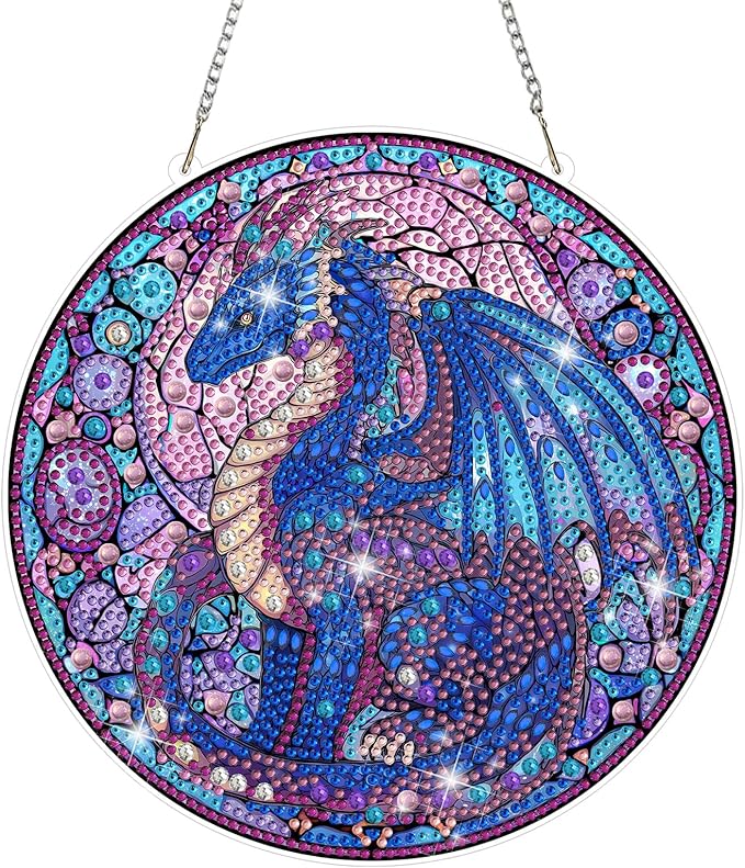 MAXBYE Dragon Diamond Art Kits for Adults Hanging Ornament, DIY Special Crystal Diamond Painting kit, Double Sided Painting Kits for Beginners Gift Wall Home Decoration 8×8 Inch