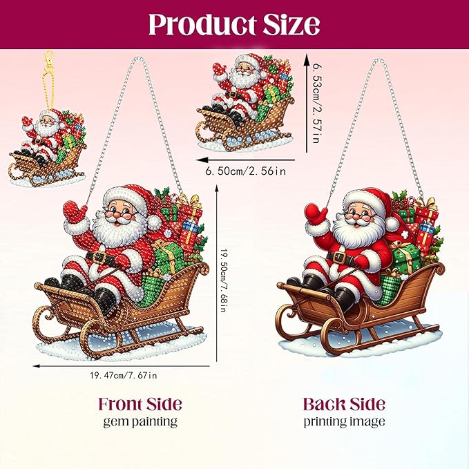 Masendp Christmas Diamond Painting Pendant, Santa Claus DIY 5D Special Shape Crystal Diamond Art Part Mosaic Making Process, Christmas Decoration Window Decoration Handmade Gifts