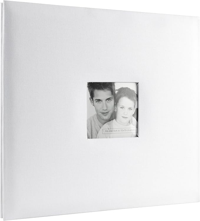 MCS Expandable 10-Page Fabric Scrapbook Album with Photo Opening Cover and 12 x 12 Inch Pages, 13.5 x 12.5 Inch, White