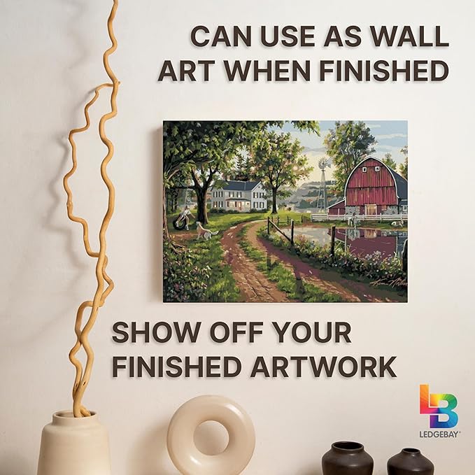 Ledgebay DIY Paint by Numbers Kit for Adults Framed Canvas Beginner to Advanced Paint by Numbers Kit Kits Include Acrylic Paint Set Brushes Tabletop Easel (The Road Home 12" x 16" Framed)