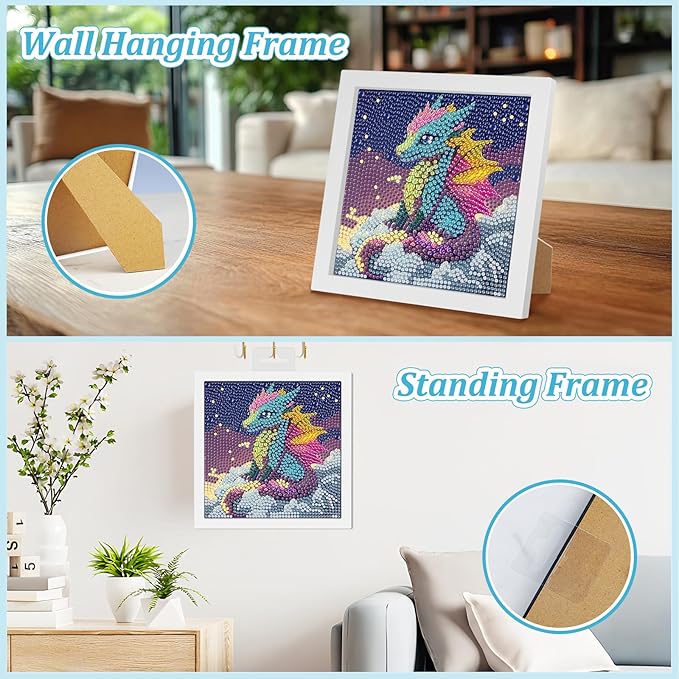 SENQAO Dragon Diamond Art Kit for Adults with Frame Art and Crafts for Adults Ages 4-6-8-12 Easy to DIY Diamond Art for Adults and Adult Beginners Home Wall Decoration 7.1x7.1inch