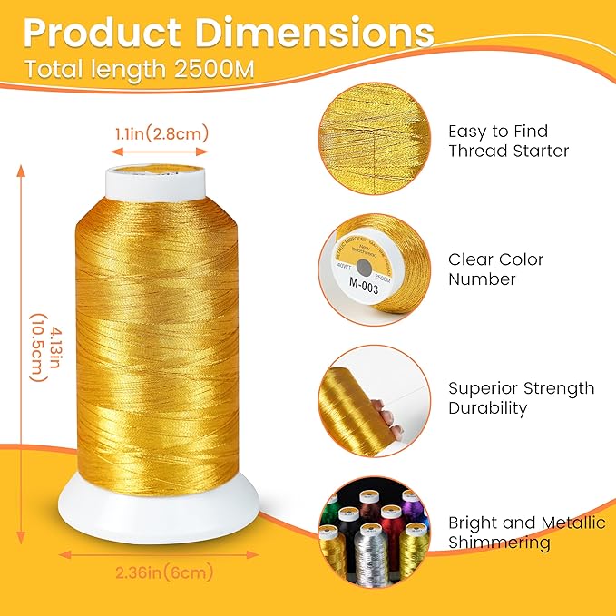 New brothread Single Huge Spool Metallic Embroidery Machine Thread 2500M (2735Y) Each for Commercial and Domestic Embroidery Machines - Silver M-019