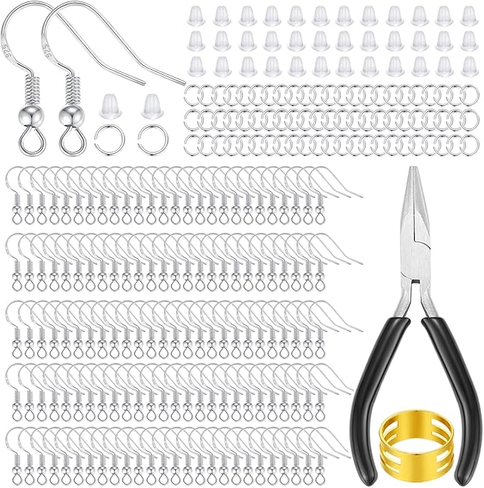 MAIBAOTA Hypoallergenic 925 Silver Plated Earring Hooks for Jewelry Making, 602 Pcs Earring Kits, Jump Rings, Earring Findings, Rubber Earring Backs, DIY Jewelry Making Supplies Kit