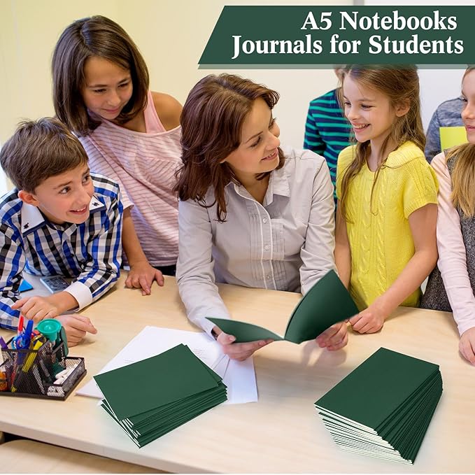 mimorou 100 pcs journals notebooks bulk - kraft softcover a5 small notebooks 5.5 inch x 8.3 inch notepads with 60 page 30 sheet for writing sketch travel office supplies(green,lined)