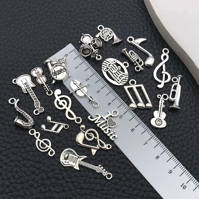 WOCRAFT 60pcs Antique Silver Music Bracelet Charms for Jewelry Making Sets DIY Necklace Bracelet Keychain Crafting Charms Kit Craft Supplies (SN893)